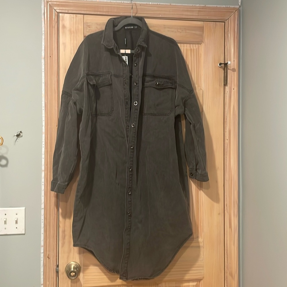 NWT Pretty little thing washed black longline oversized denim shirt